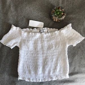 (NWT) LF White Off the Shoulder Smock Crop Top